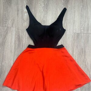 Black & Orange Fit-and-Flare Cutout Dress